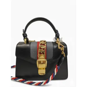 Pre-owned GUCCI GG Leather Shoulder Bags Sylvie Black with green/red web stripe Very Good S014260326078