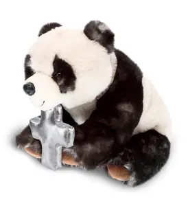 DOLLIBU 7 in Religious Metallic Cross Super-Soft Polyester Fluffy Squat Panda Plush Stuffed Toy - Plush Stuffed Toys Category, Fluffy Stuffed Toys