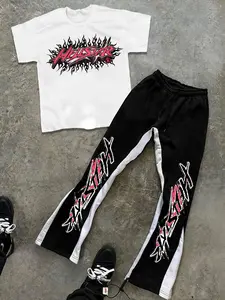 Men's Letter & Star Print Tee & Sweatpants Set, Street Fashion Round Neck Short Sleeve T-shirt & Jogger Pants, Casual Men's Outfits for All Seasons