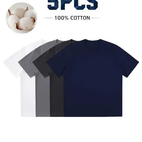 Men's 3-Pc Daily Set 100% Pure Cotton Short Sleeve Plain Tees, Round Neck Casual T-Shirts, Soft Comfortable Fabric Summer Outfit for Daily Wear