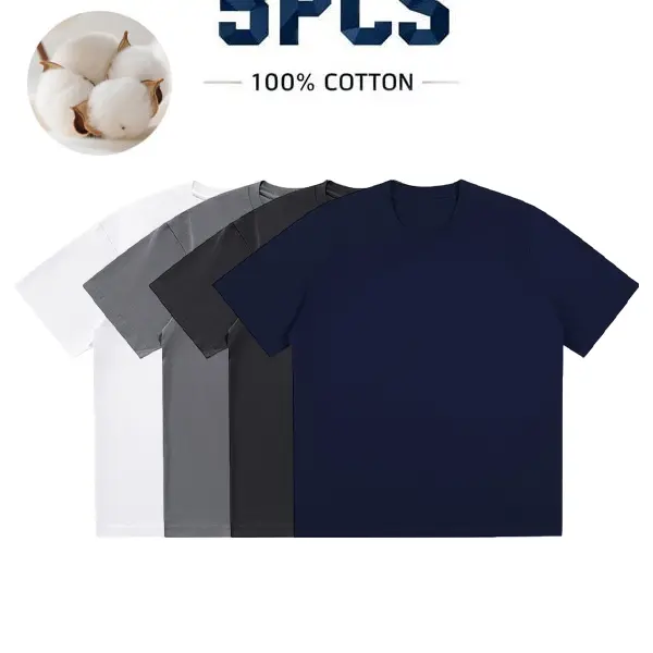 Men's 3-Pc Daily Set 100% Pure Cotton Short Sleeve Plain Tees, Round Neck Casual T-Shirts, Soft Comfortable Fabric Summer Outfit for Daily Wear