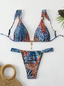 Women's Full Print Bikini Two-Piece Set, Sexy Swimsuit, Casual Comfort Design, Perfect for Summer Beach Vacation, Leopard Print Bikini
