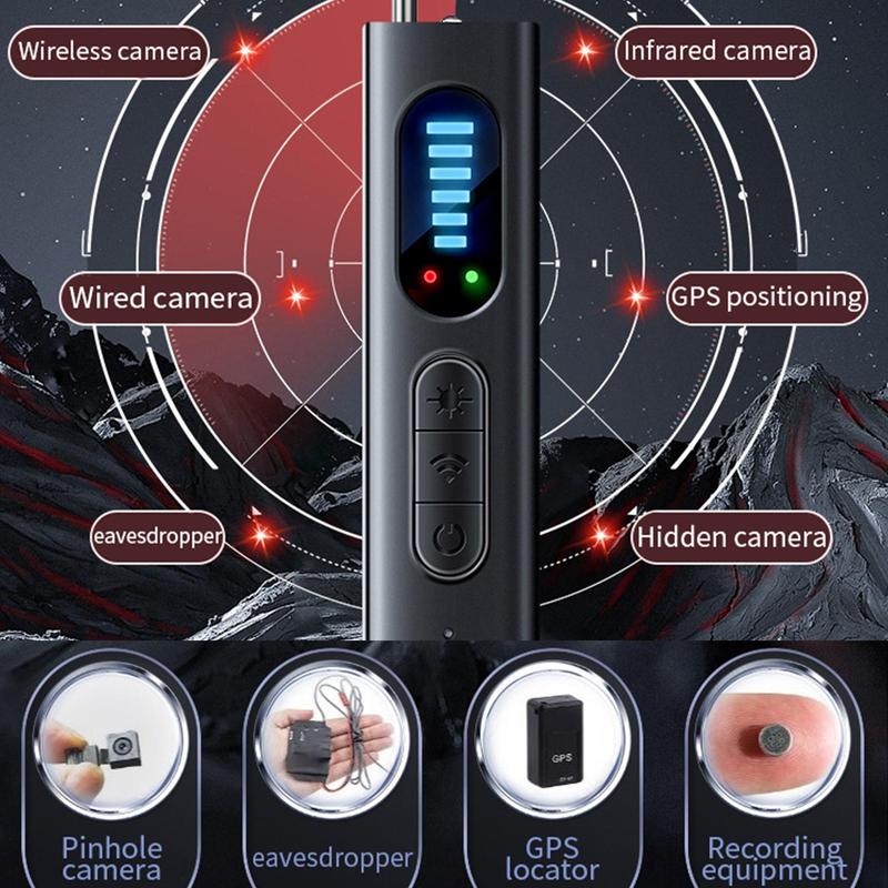 Hidden Camera detector GPS Tracker Device for Hotel, Airbnb, Travel, Car, Bathroom, Office, Wireless Signal Infrared Scanner, Anti-Positioning Monitoring, Hotel Anti-Spy Detector Security Detection Automatic Alerts Remote One Black Portable Protection