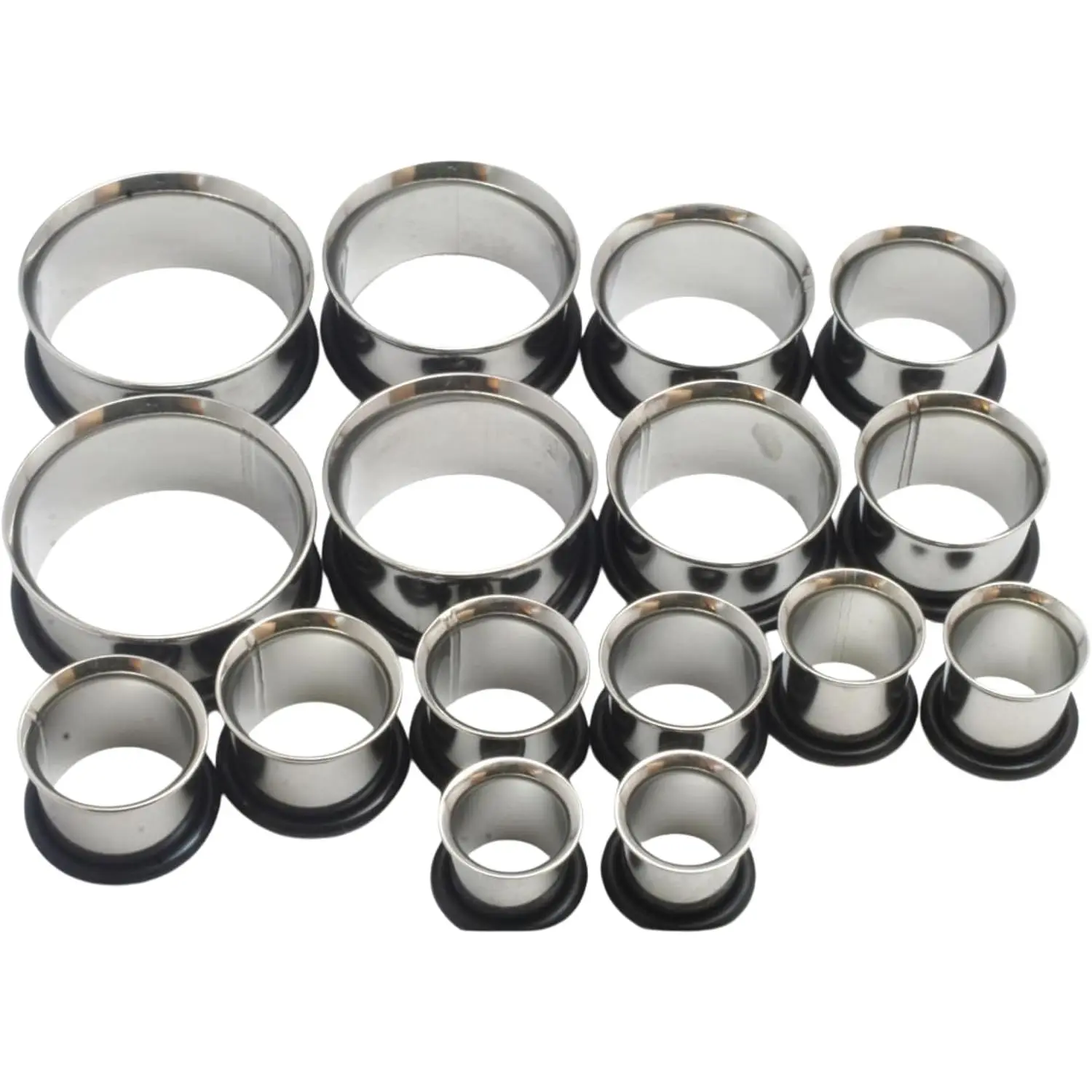 16pc 00g 7/16 1/2 9/16 5/8 3/4 7/8 1 Inch Plugs Ear Stretching Kit Steel Tunnels Gauges