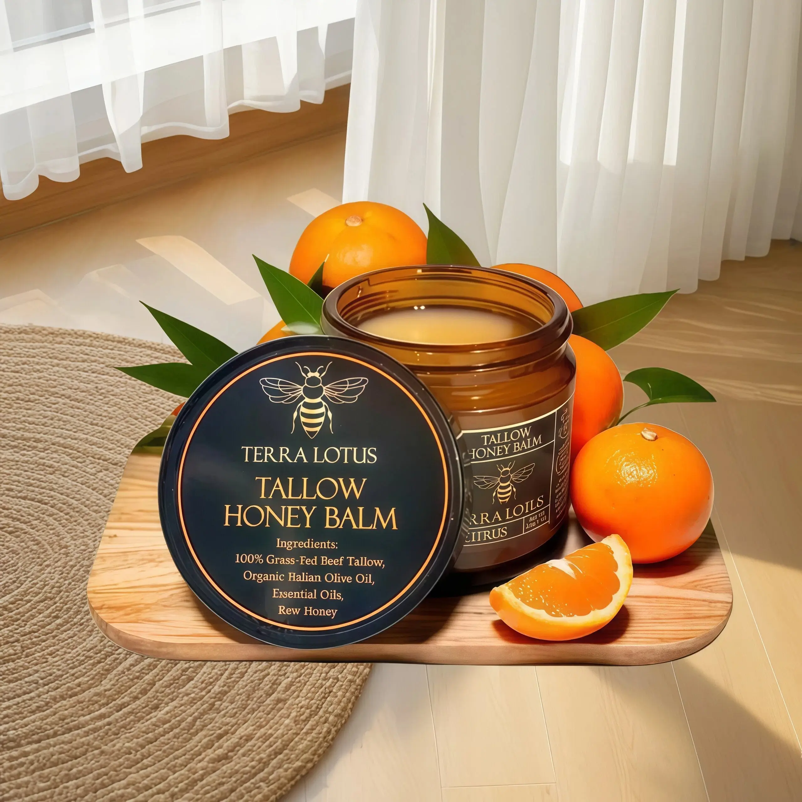 Terra Lotus Tallow Honey Balm - Handcrafted All-Natural Moisturizer with Beef Tallow & Raw Honey for Deep Hydration, Gentle Skin Care & Soft, Smooth, Radiant Skin
