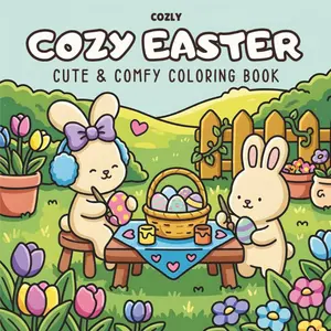 Cozy Easter: Coloring Book for Adults and Teens with Cute Bunnies and Beautifully Decorated Easter Eggs for Relaxation