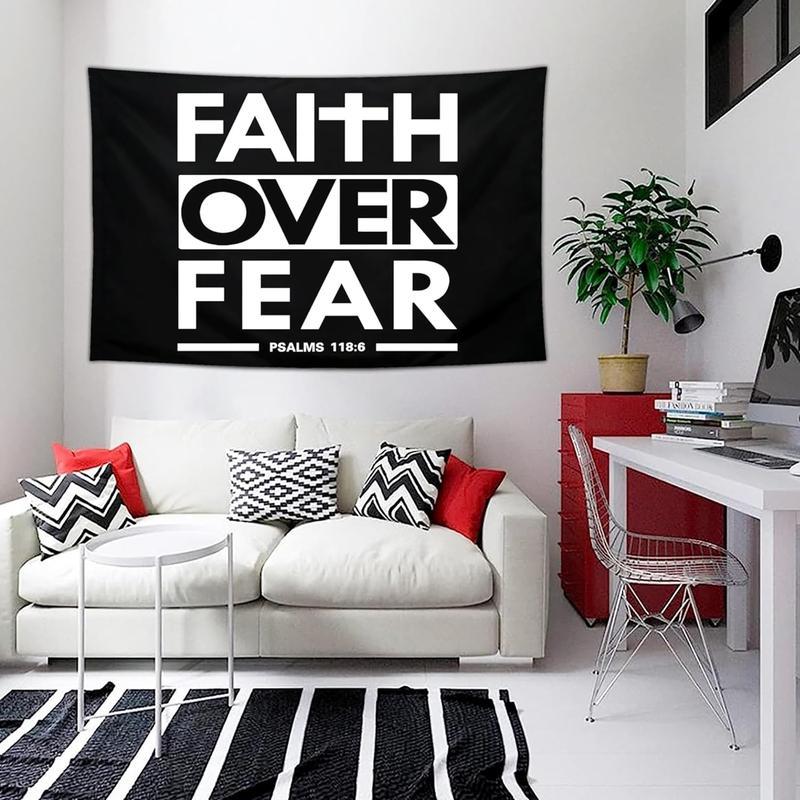 Tapestry  Faith Over Fear Flag Christian Jesus Flags 30x40 inch Outdoor Funny Tapestry Flag Inspirational Gym Motivational Flags for Room Guys Home Gym Bedroom College Dorm Motivation Wall Art Decor Banner Decoration