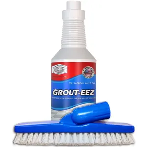 Grout-eez Tile Cleaner with Stand-Up Brush  - Heavy-Duty Stain Remover for Ceramic and Porcelain Floors - Safe for Colored Grout - Not for  Stone - Pole Not Included - 32 oz