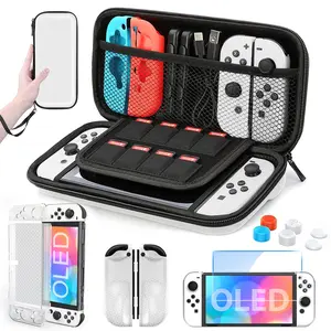 Carrying Case for Nintendo Switch OLED, 9 in 1 Accessories Kit for 2021 Nintendo Switch OLED with Dockable Protective Case Cover, HD Switch Screen Protector and Thumb Grip Caps (White)