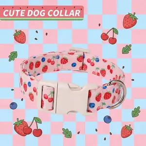 Pet Dog Collar with Strawberry Cherry Pattern, Adjustable Quick Release Buckle, Durable Breathable, Ideal Gift for Small Medium Large Dogs