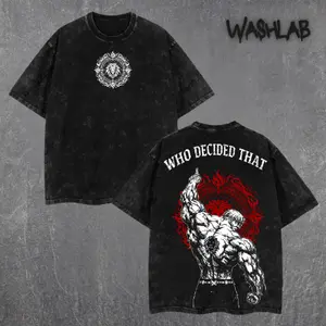 Retro Escanor The Seven Deadly Sins Who Decided That Tee Washed – Double Sided Print Oversized Acid-Washed Heavyweight Cotton T-Shirt – Unisex Anime Tee, Perfect Gift for Anime Fans and Lovers Menswear Tops