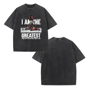 Vintage Black Muhammad Ali T-Shirt Oversized Washed Boxing Legend Print Sports Top