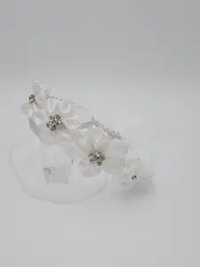 Handmade Organza Flowers Side Headpiece with Delicate Pearls for Flower Girls & Mini Quinceañeras Special Occasion Accessory