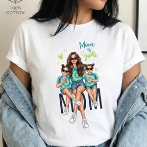 Cotton Short Sleeve Cartoon Printed TShirt for Girls Y2K Style Crew Neck Polyester Ideal for Moms Gift Perfect for School Errands and Playdates