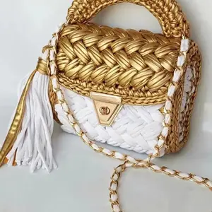 Hand Woven Bag/Handmade Bag/Crochet Bag/Knitted Bag/Hand Knitted Bag/Luxury Bag/Womens Bag/White Bag/Shoulder Bag/Metallic Bag
