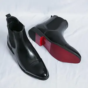 Men's Chelsea Ankle Boots with Red Sole | Black Formal Short Boots for Walking Sizes 38-46