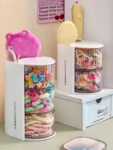 Multi-Layer Rotating Hair Accessory Storage Box, Compact Storage Organizer, Rotatable Organizer for Hair Clips, Headbands, Makeup Sponges, Jewelry, Dust-Proof Case