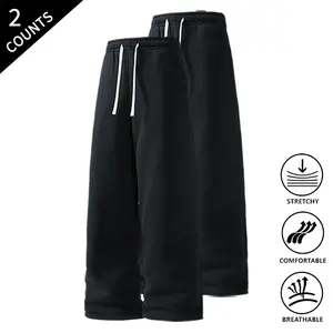 2-Pack Men’s Stretch, Breathable Casual Sweatpants — Drawstring Elastic Waist Pants for Men