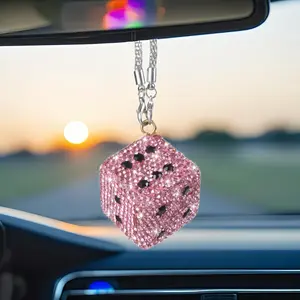 Dice Charm Car Pendant with Rhinestones, Elegant Interior Decoration for Women, Perfect Holiday Gift for Her, Stylish Auto Accessory，Caraccessory
