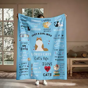 Crazy Cat Lady Flannel Blanket, Soft Fluffy Warm Throw Blanket, Cat Lover Gift for Christmas Birthday, Multi-Use Blanket for Home Office Travel