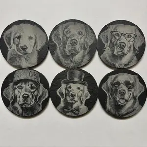 Custom Engraved Dog Slate Coaster – 4” Pet Portrait Coaster | Funny & Stylish Dog Designs | Gift for Dog Lovers