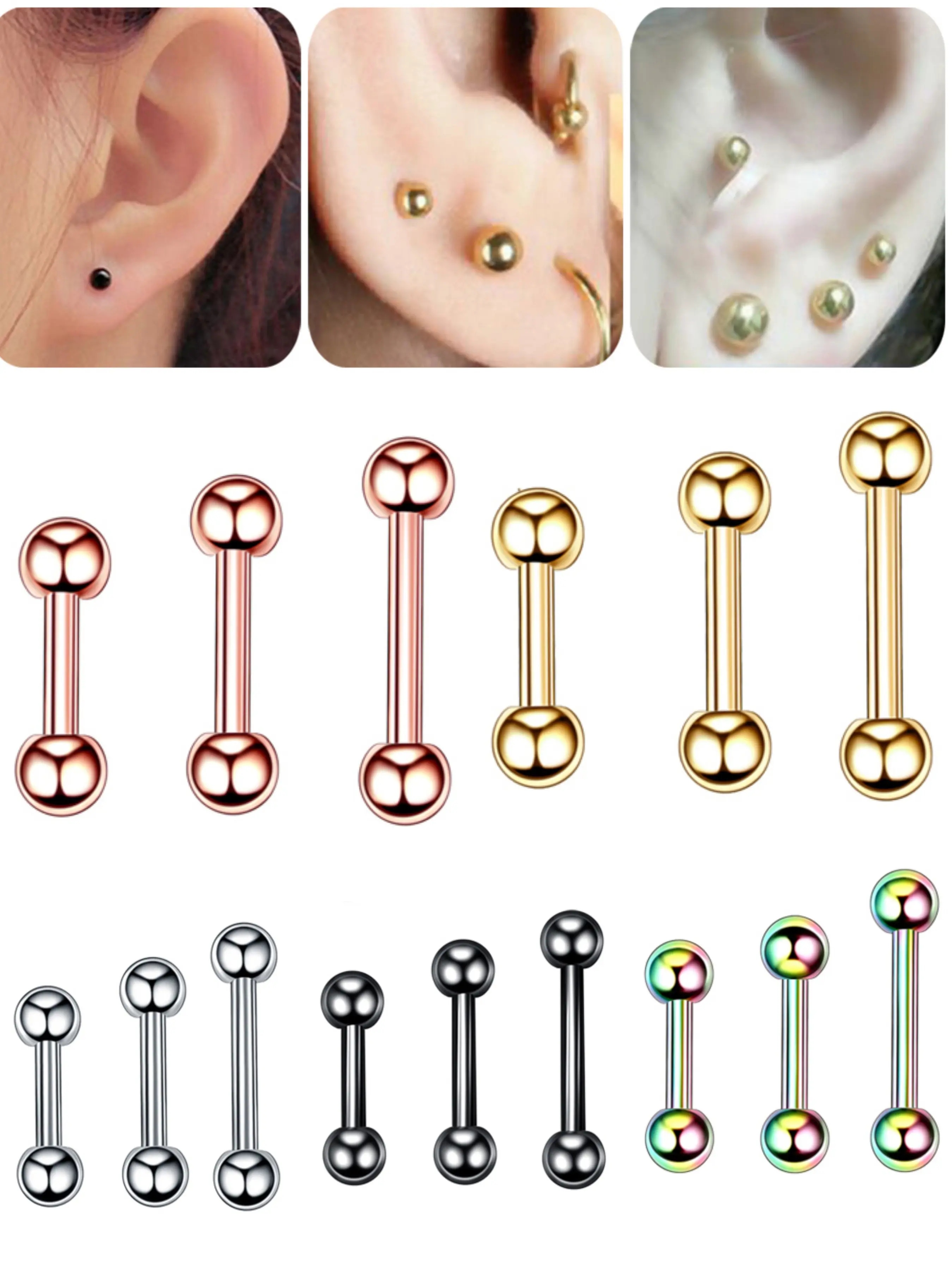 2pcs Stainless Steel 16g Tragus Helix Barbell Earrings, Stylish Daith Stud Jewelry for Women, Perfect for Cartilage Piercings