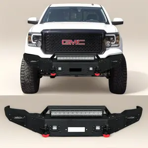 TIOYAR Steel Front Bumper Black Texture for 2014-2015 GMC Sierra 1500 with Winch Plate LED Lights 2 x D-Rings Off-Road Performance