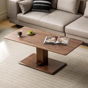 YESWOOD Lift Top Coffee Table, Solid Oak Wood, Adjustable Height 18.5"-28.3", Pedal Rising Desk, Modern Single Leg Furniture, Coffee Tables for Living Room, Office, Retro Coffee Table