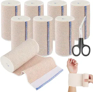 Pack of 8 Elastic Bandages with Self-Adhesive Velcro, Cotton Compression Bandage for Wrist Ankle Knee Support, First Aid Kit Includes Bandage Scissors for Sports & Injuries