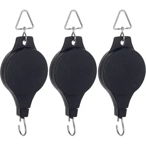 Hardware tools 3 Pack Plant Pulley Retractable Hanger, Easy Reach Plant Pulley Adjustable Height Wheel for Hanging Plants Heavy Duty, Indoor Outdoor Plant Hanger for Garden Baskets Pots & Birds Feeder - Black