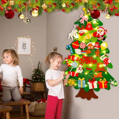 DIY Felt Christmas Tree Wall Hanging - 3.2FT Tree With 32 Ornaments For Toddlers & Kids
