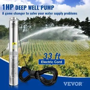 VEVOR Deep Well Submersible Pump, 1HP 115V/60Hz, 37gpm Flow 207ft Head, with 33ft Electric Cord, 4 Stainless Steel Water Pump for Industrial, IrrigationHome Use, IP68 Waterproof Grade