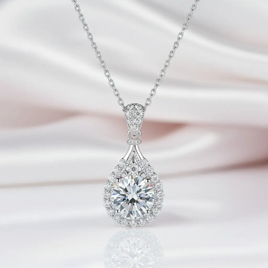 5ct Diamond Option Water Drop Pendant Necklace