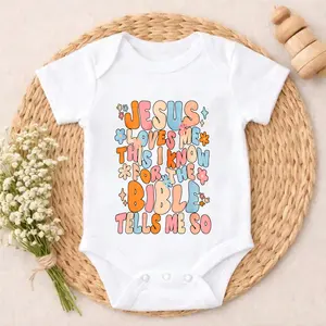 Premium Cotton Baby Bodysuit Jesus Loves Me Bible Verse Print 100% Pure Cotton Non-Irritating Snap Closure Breathable Stretchy Perfect For Gifting & Everyday