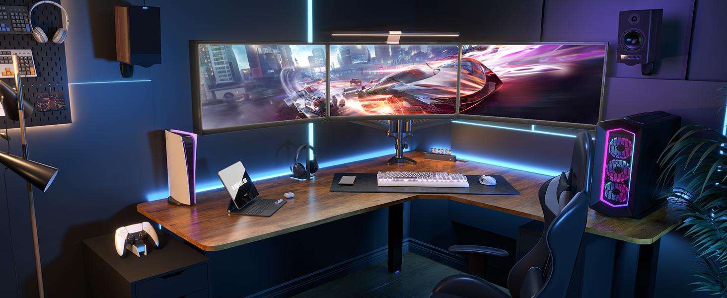 HUANUO Triple Monitor Mount for 17'' to 32'' Screens, Gas Springs Adjustment Triple Monitor Stand with Swivel, Tilt, Rotation, Clamp & Grommet#TikTokShopBlackFriday