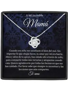 To My Mom Love Knot Necklace with Message Card and Gift Box Birthday/Christmas/Mother’s Day Gift From Daughter/Son