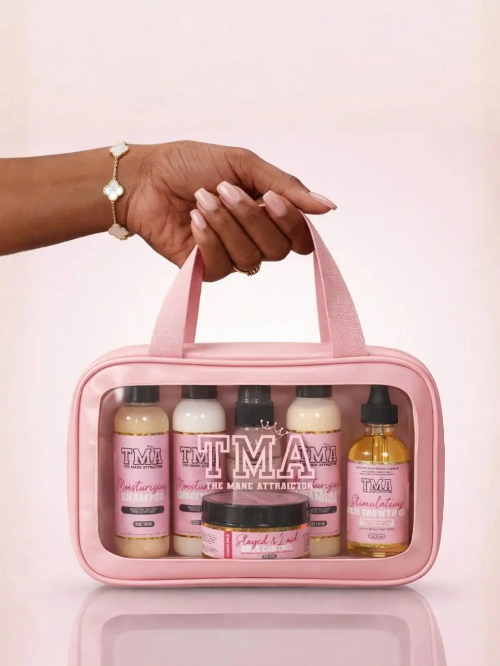 The Mane Attraction Essentials Travel Haircare System - TSA-Friendly Mini Travel Products Set with Shampoo, Conditioner, Rosemary Oil for Daily Hydration, Growth, Styling, Smoothness, Moisturizing Benefits