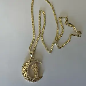 Gold Plated Santa Muerte Moon Pendant Necklaces
