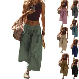 SCUSTY Women's Loose Wide Leg Track Pants Drawstring Pockets Elastic Waist Capri Hiking Pants Womenswear
