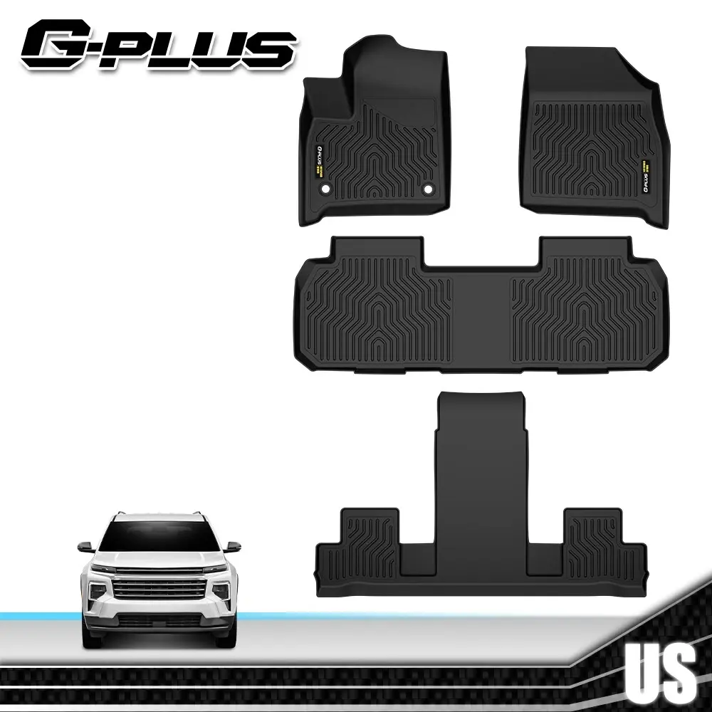 G-PLUS TPE Front and Rear Set Floor Mats for 18-25 Chevy Traverse 7-Seat Models, All-Weather Waterproof Nonslip Car Accessory with Non-Slip Backing, Abrasion-Resistant Protector Floor Mats, Abrasion Res., Front/Rear