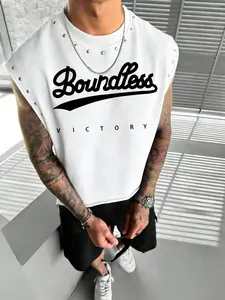 Men's Summer Cool Sleeveless Vest, Boundless Graphic Print, Round Neck Wide Shoulder Sport Rivet Design, Gym Fitness Ironing, Street Casual Wear