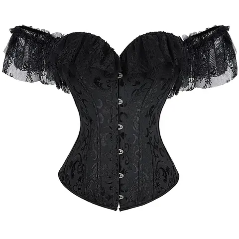 Women's Overbust Sleeved Corset Top - Renaissance Gothic Lady Clothes, Minimalist Basic Halloween Party Costume Ideas, Style 6731C-D1