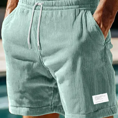 Men's Regular Fit Corduroy Shorts, Casual Soft Comfy Drawstring Waist Shorts for Summer, Men's Bottoms for Daily Outdoor Wear, Men's Solid Shorts for Beach, Summer Style Shorts, Drawstring Waistband Shorts, Everyday Shorts