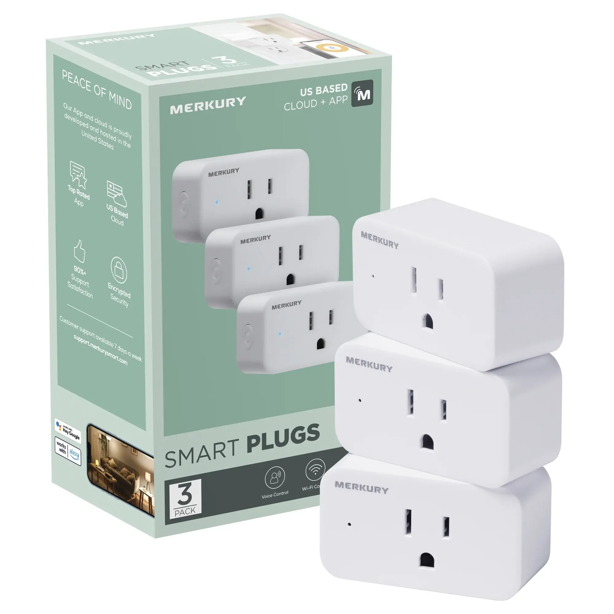 Merkury Smart Wi-Fi Plug, Compatible with Alexa and Google Assistant, 3 Pack, White 15 Amp Merkury Innovations