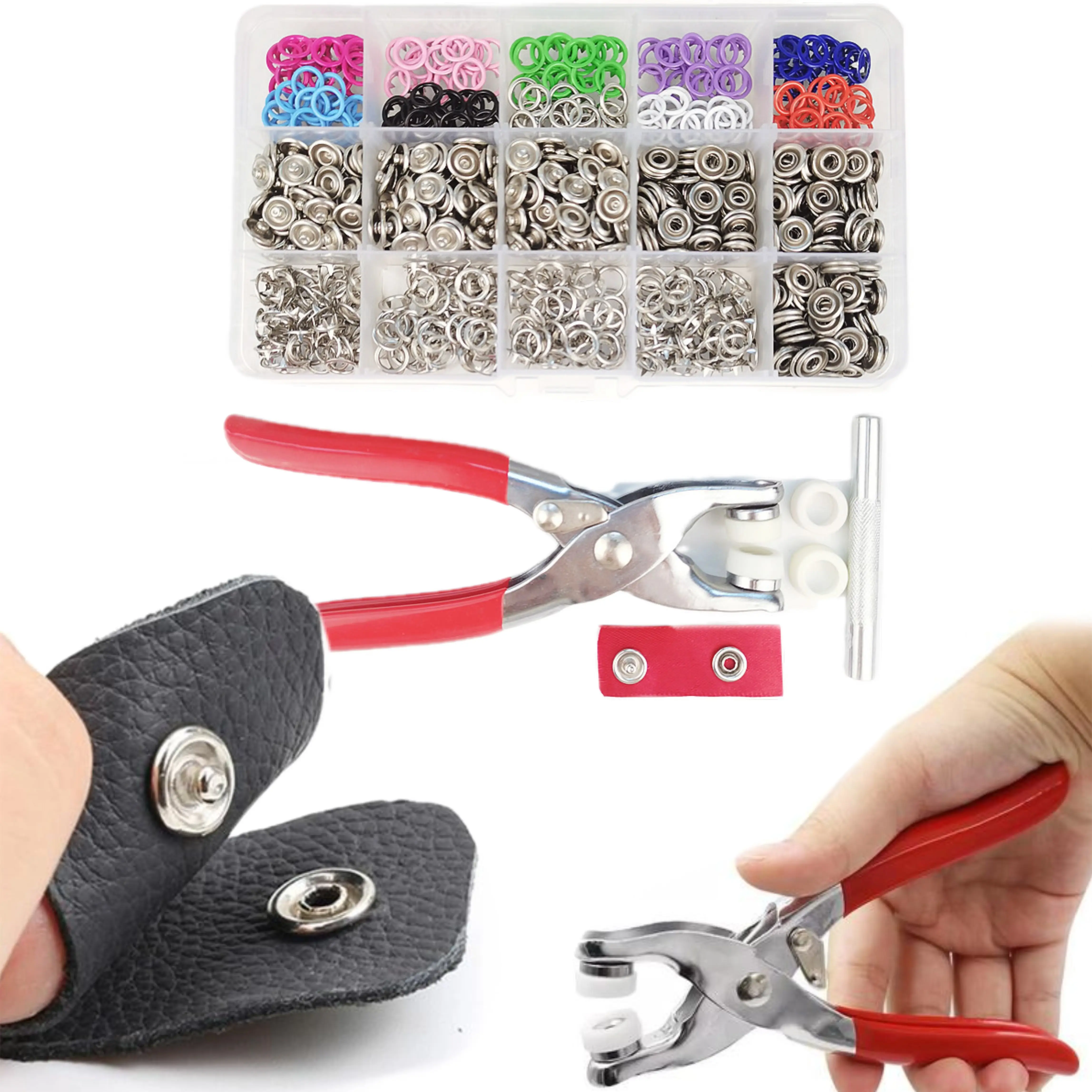 Buckle-Type Sewing Tools Button & Plier Kit - 200pcs Metal Buttons, 1 Snap Fastener Plier Set, Durable Supplies Crafts for DIY Projects, Easy-to-Use Clothes Accessories for All Skill Levels