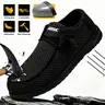 ARISIC Men's Wide-Fit Steel-Toe Safety Easy Breezy Loafers - Lightweight Breathable Slip-Ins Footwear with Memory Foam, All-Seasons Casual Walking Shoes for Lifestyle Use