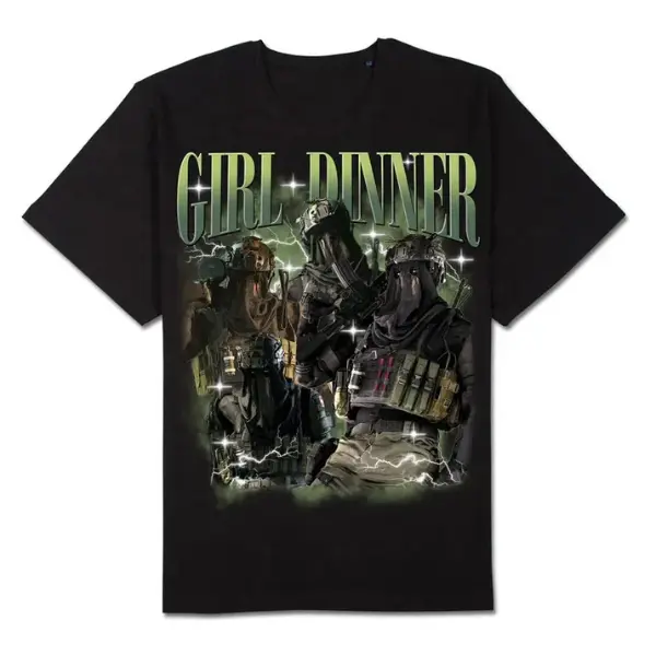 Y2K Konig Girl Dinner Unisex T-shirt, Call of Duty Modern Warface Retro Ghost Call of Duty Tees - Vintage Graphic Tee – Menswear & Womenswear – Streetwear Tops – Casual Cotton Crewneck Shortsleeve T-shirt