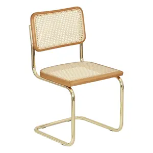 Furnish Theory Marcel Breuer Cesca Chair With Brass Steel Frame, Honey Oak, Natural Cane