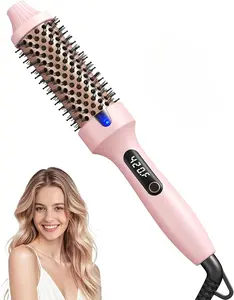 Thermal Brush for Blowout , 6 Heat Settings,Dual Voltage, 1.5 Inch Heated Round Brush with Negative Ions,  Dual PTC, Salon Smooth Hair, Less Frizz, Travel-Friendly, Pink