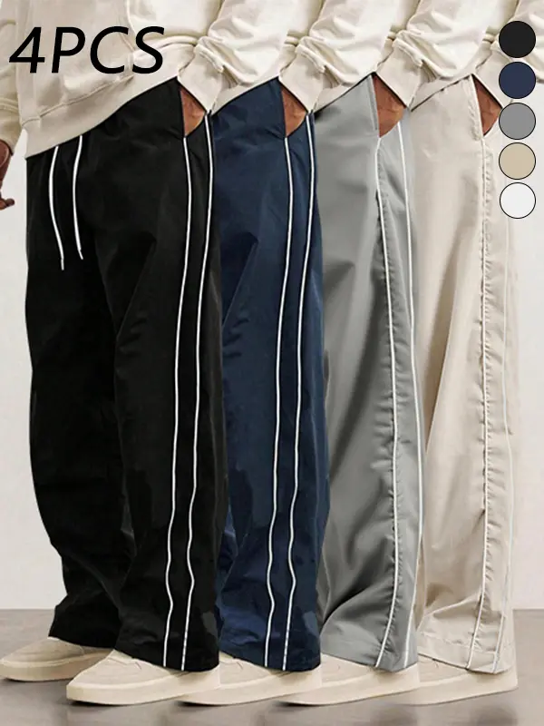 4 pieces Men's autumn and winter straight leg loose leg floor length pants, trendy high street versatile casual loose sports pants, men's style